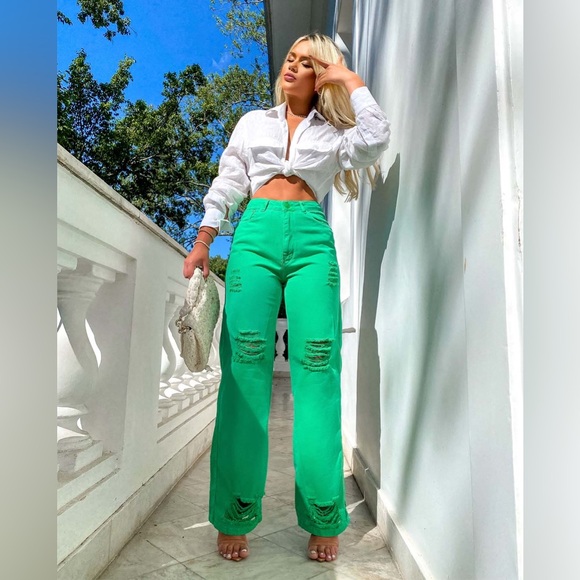 Consciencia Green High- Rise Wide Leg Distressed Women's Jeans US4, 28x32 - Picture 4 of 11